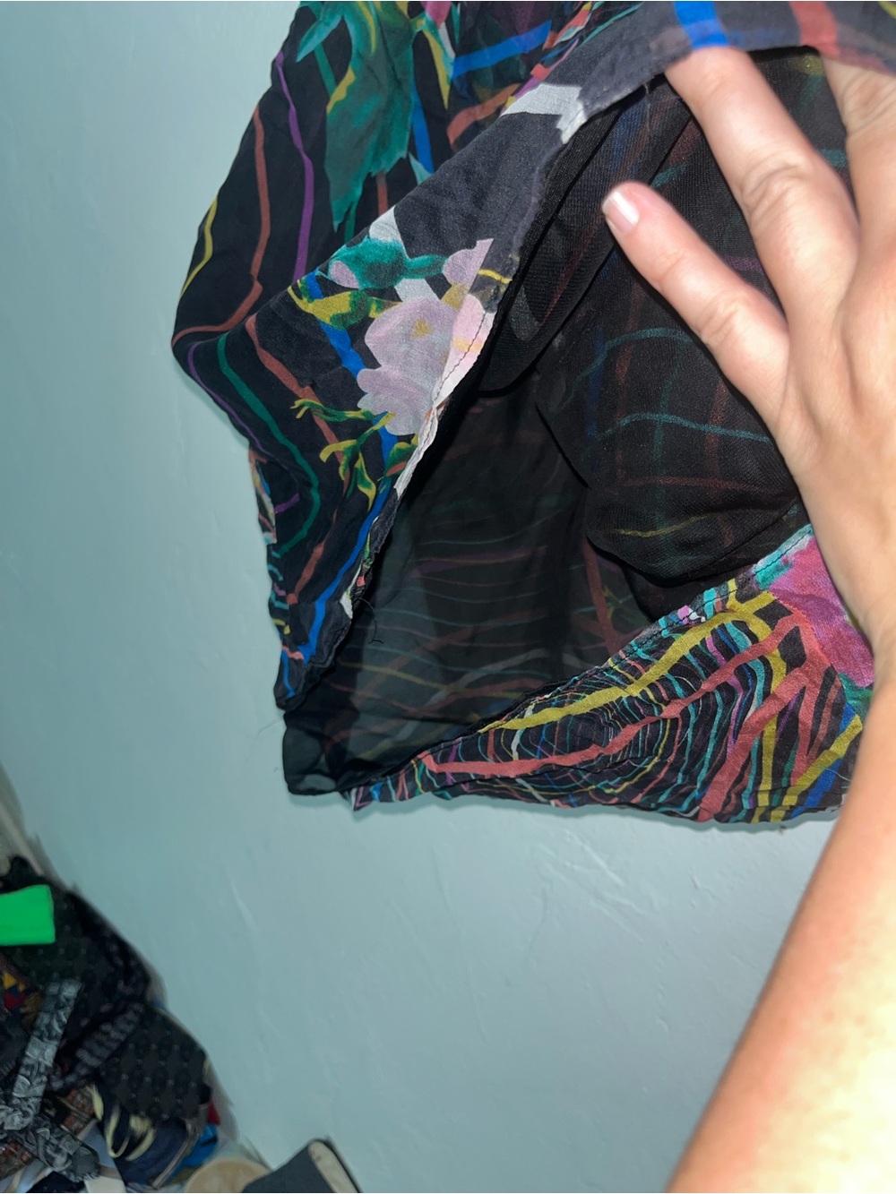 100% Silk Mini Dress Abstract Ark & Co Multicolor Ruffled Chiffon Whimsical Fun - Picture 12 of 16